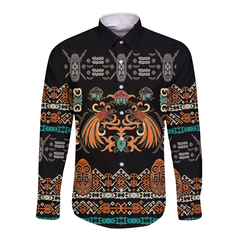 Black Batik Papua-inspired Pattern Long Sleeve Button Shirt - Polynesian Pride