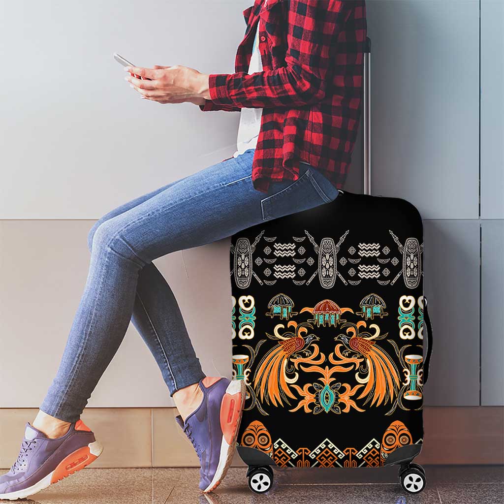 Black Batik Papua-inspired Pattern Luggage Cover - Polynesian Pride