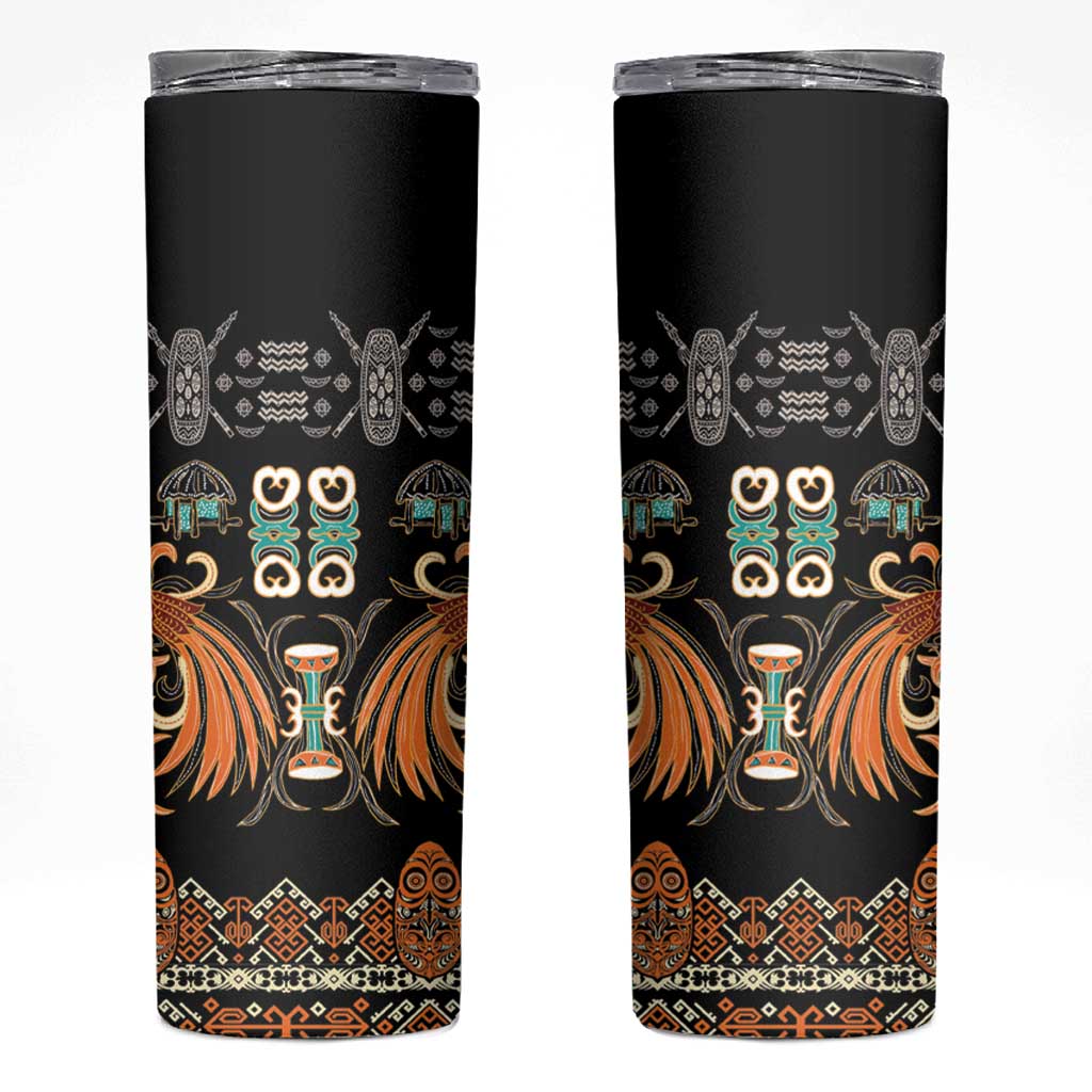 Black Batik Papua-inspired Pattern Skinny Tumbler LT9 Black - Polynesian Pride