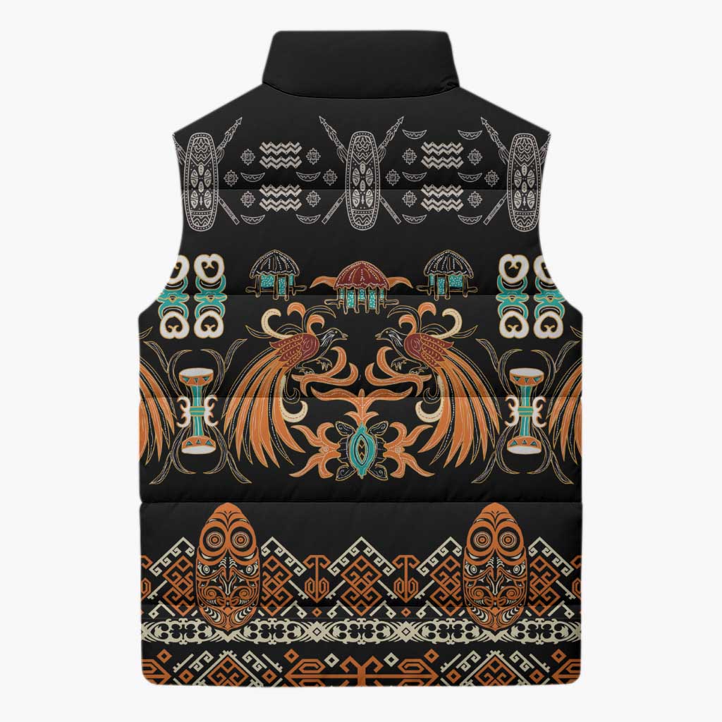 Black Batik Papua-inspired Pattern Sleeveless Puffer Jacket - Polynesian Pride