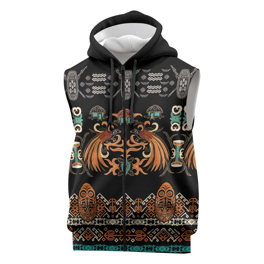 Black Batik Papua-inspired Pattern Sleeveless Zip Hoodie LT9 Black - Polynesian Pride