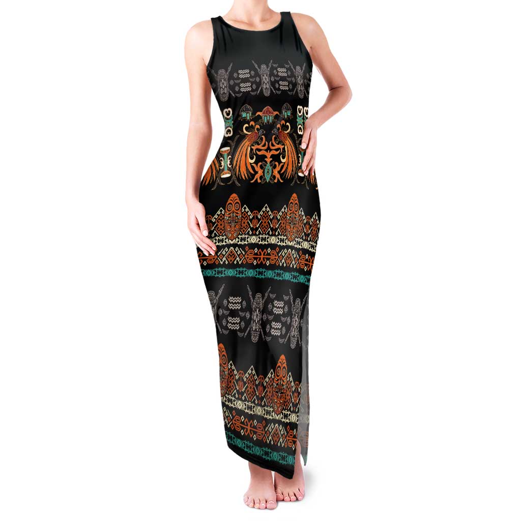 Black Batik Papua-inspired Pattern Tank Maxi Dress - Polynesian Pride