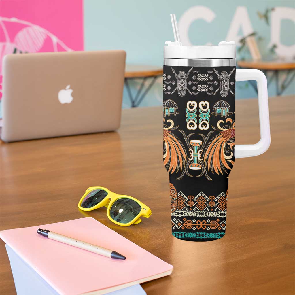 Black Batik Papua-inspired Pattern Tumbler With Handle LT9 - Polynesian Pride