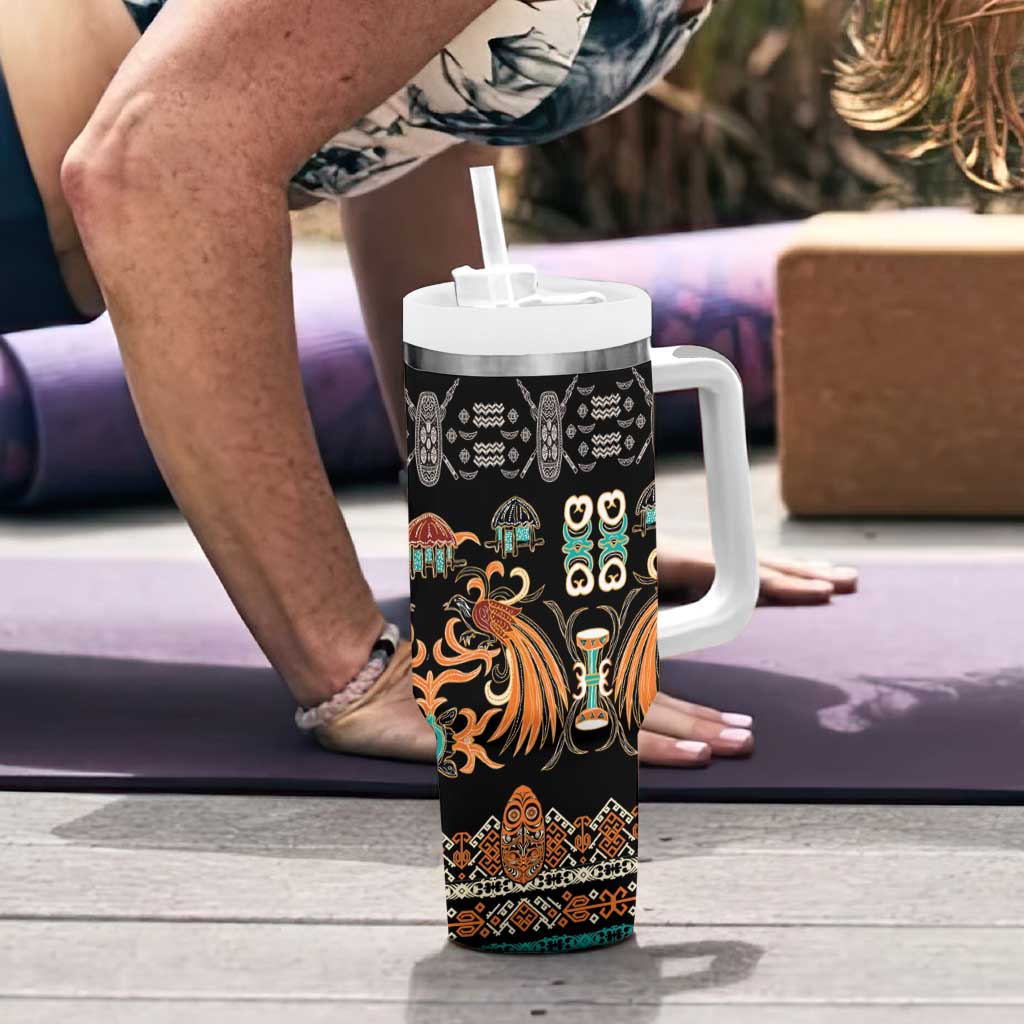 Black Batik Papua-inspired Pattern Tumbler With Handle LT9 - Polynesian Pride