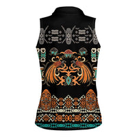 Black Batik Papua-inspired Pattern Women Sleeveless Polo Shirt - Polynesian Pride