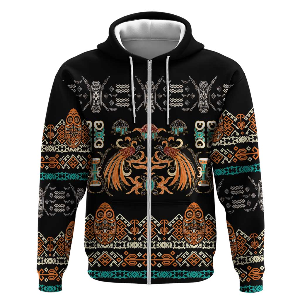 Black Batik Papua-inspired Pattern Zip Hoodie LT9 Zip Hoodie Black - Polynesian Pride