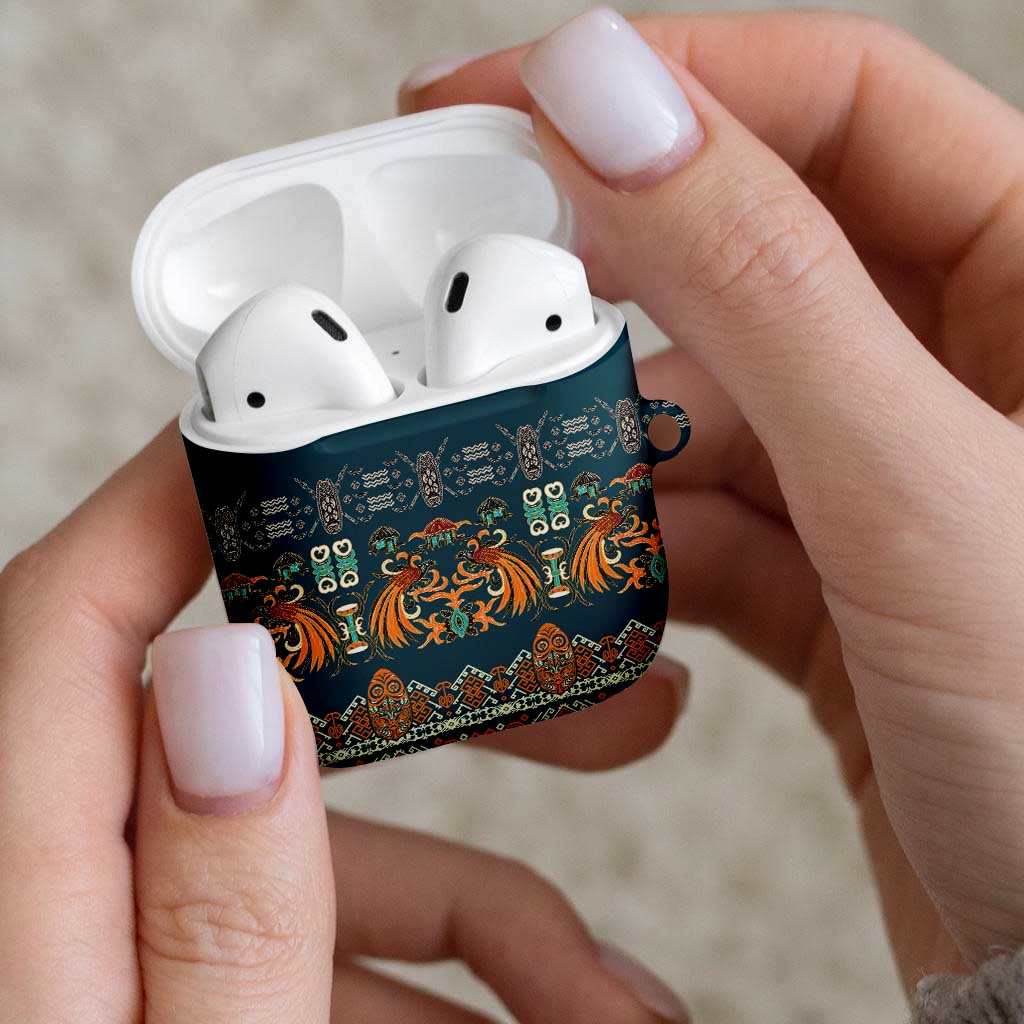 Dark Cyan Blue Batik Papua-inspired Pattern AirPods Case - Polynesian Pride