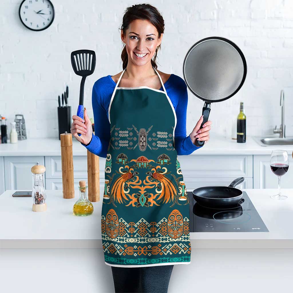 Dark Cyan Blue Batik Papua-inspired Pattern Apron - Polynesian Pride