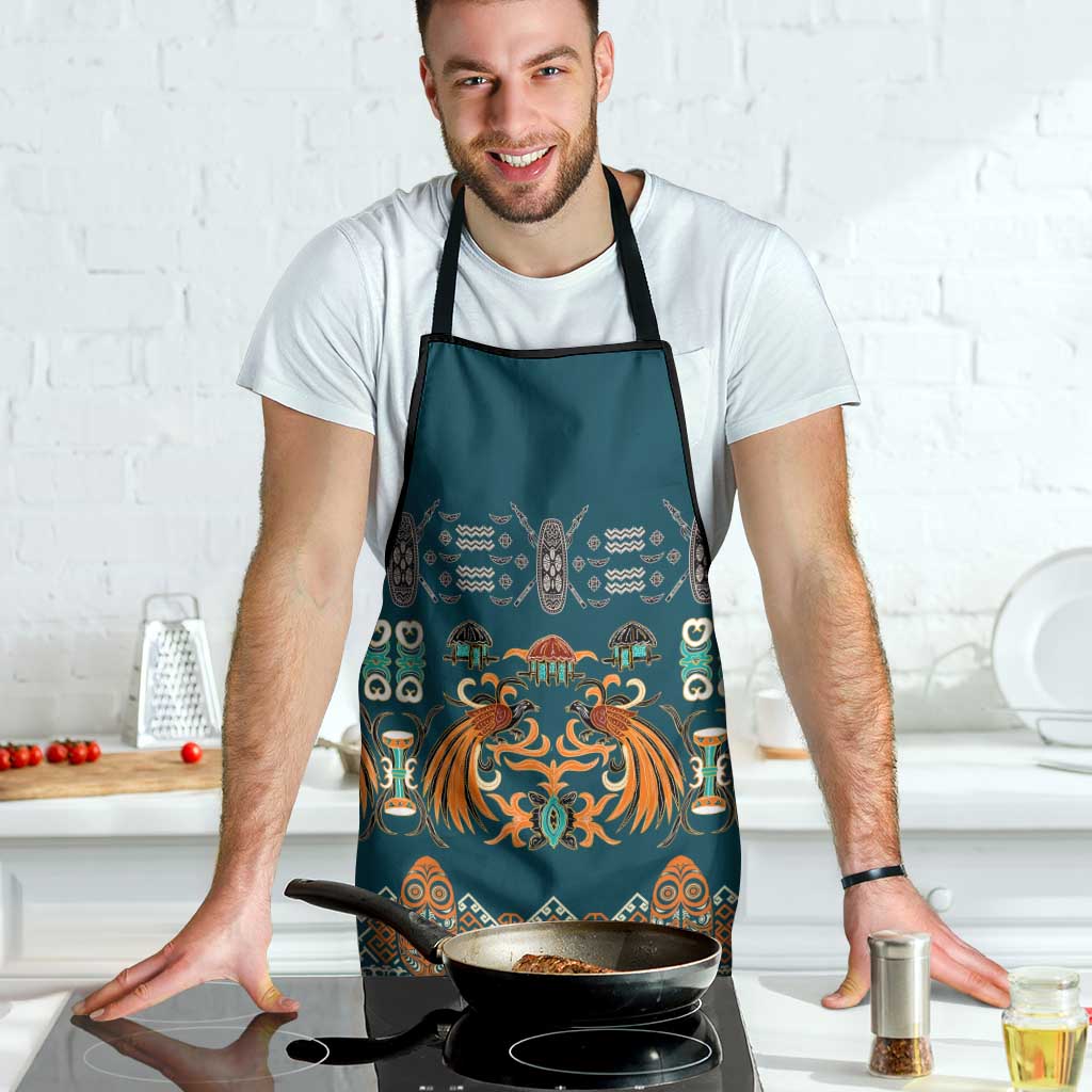 Dark Cyan Blue Batik Papua-inspired Pattern Apron - Polynesian Pride