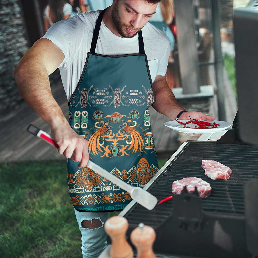 Dark Cyan Blue Batik Papua-inspired Pattern Apron - Polynesian Pride