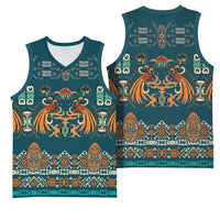 Dark Cyan Blue Batik Papua-inspired Pattern Basketball Jersey - Polynesian Pride