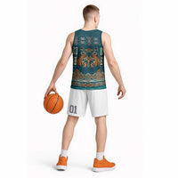 Dark Cyan Blue Batik Papua-inspired Pattern Basketball Jersey - Polynesian Pride