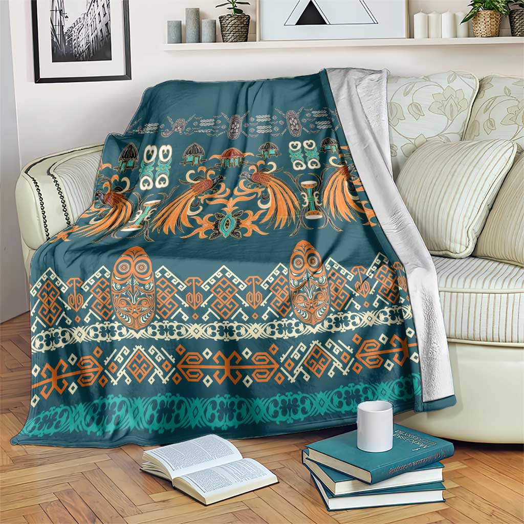 Dark Cyan Blue Batik Papua-inspired Pattern Blanket LT9 Blue - Polynesian Pride