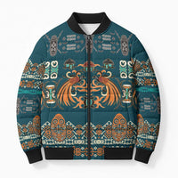 Dark Cyan Blue Batik Papua-inspired Pattern Bomber Puffer Jacket - Polynesian Pride