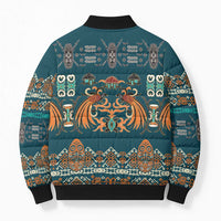 Dark Cyan Blue Batik Papua-inspired Pattern Bomber Puffer Jacket - Polynesian Pride