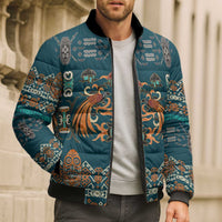 Dark Cyan Blue Batik Papua-inspired Pattern Bomber Puffer Jacket - Polynesian Pride