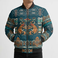 Dark Cyan Blue Batik Papua-inspired Pattern Bomber Puffer Jacket - Polynesian Pride