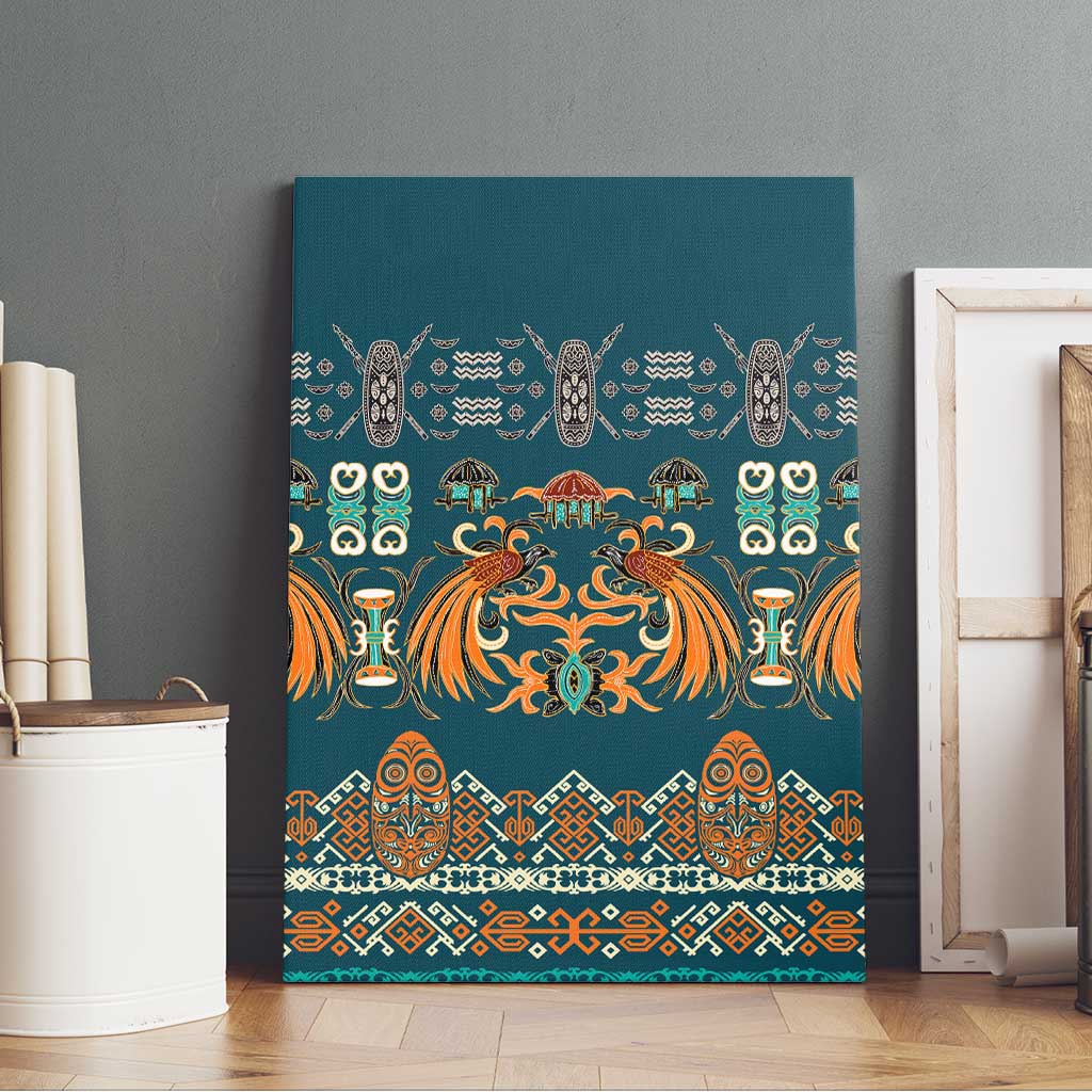 Dark Cyan Blue Batik Papua-inspired Pattern Canvas Wall Art - Polynesian Pride
