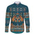 Dark Cyan Blue Batik Papua-inspired Pattern Family Matching Off The Shoulder Long Sleeve Dress and Hawaiian Shirt - Polynesian Pride