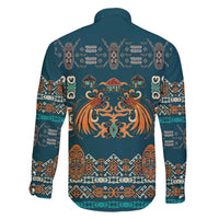 Dark Cyan Blue Batik Papua-inspired Pattern Family Matching Off The Shoulder Long Sleeve Dress and Hawaiian Shirt - Polynesian Pride
