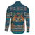 Dark Cyan Blue Batik Papua-inspired Pattern Family Matching Off The Shoulder Long Sleeve Dress and Hawaiian Shirt - Polynesian Pride