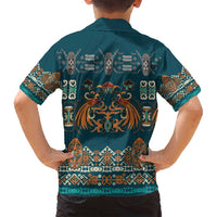 Dark Cyan Blue Batik Papua-inspired Pattern Family Matching Off Shoulder Maxi Dress and Hawaiian Shirt - Polynesian Pride