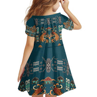 Dark Cyan Blue Batik Papua-inspired Pattern Family Matching Off Shoulder Short Dress and Hawaiian Shirt - Polynesian Pride
