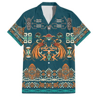 Dark Cyan Blue Batik Papua-inspired Pattern Family Matching Off Shoulder Short Dress and Hawaiian Shirt - Polynesian Pride
