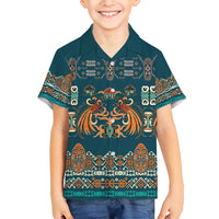 Dark Cyan Blue Batik Papua-inspired Pattern Family Matching Summer Maxi Dress and Hawaiian Shirt - Polynesian Pride