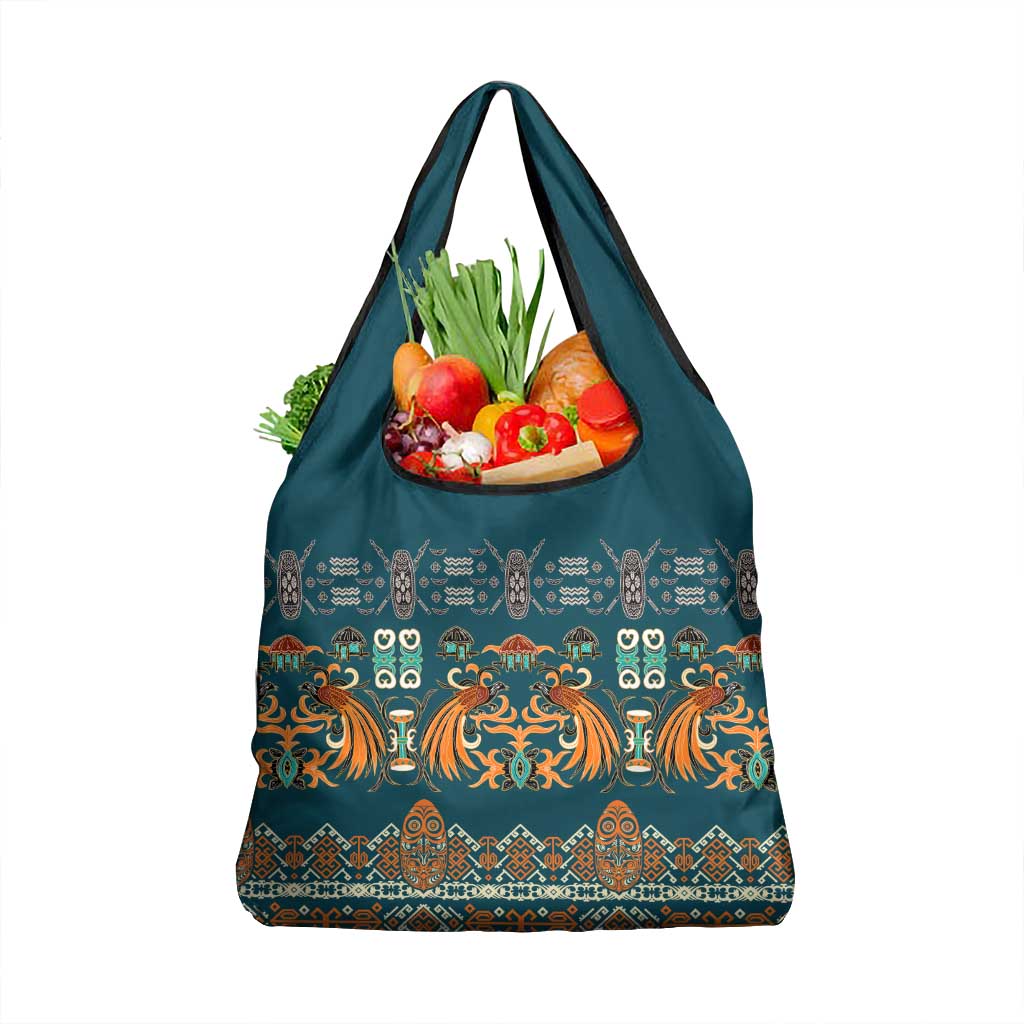 Dark Cyan Blue Batik Papua-inspired Pattern Grocery Bag LT9 1-pack One Size Blue - Polynesian Pride