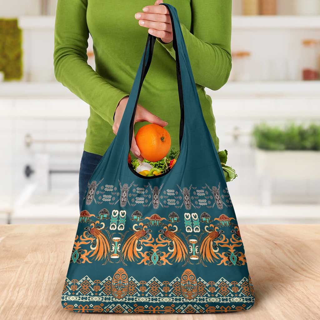 Dark Cyan Blue Batik Papua-inspired Pattern Grocery Bag - Polynesian Pride