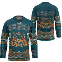 Dark Cyan Blue Batik Papua-inspired Pattern Hockey Jersey - Polynesian Pride