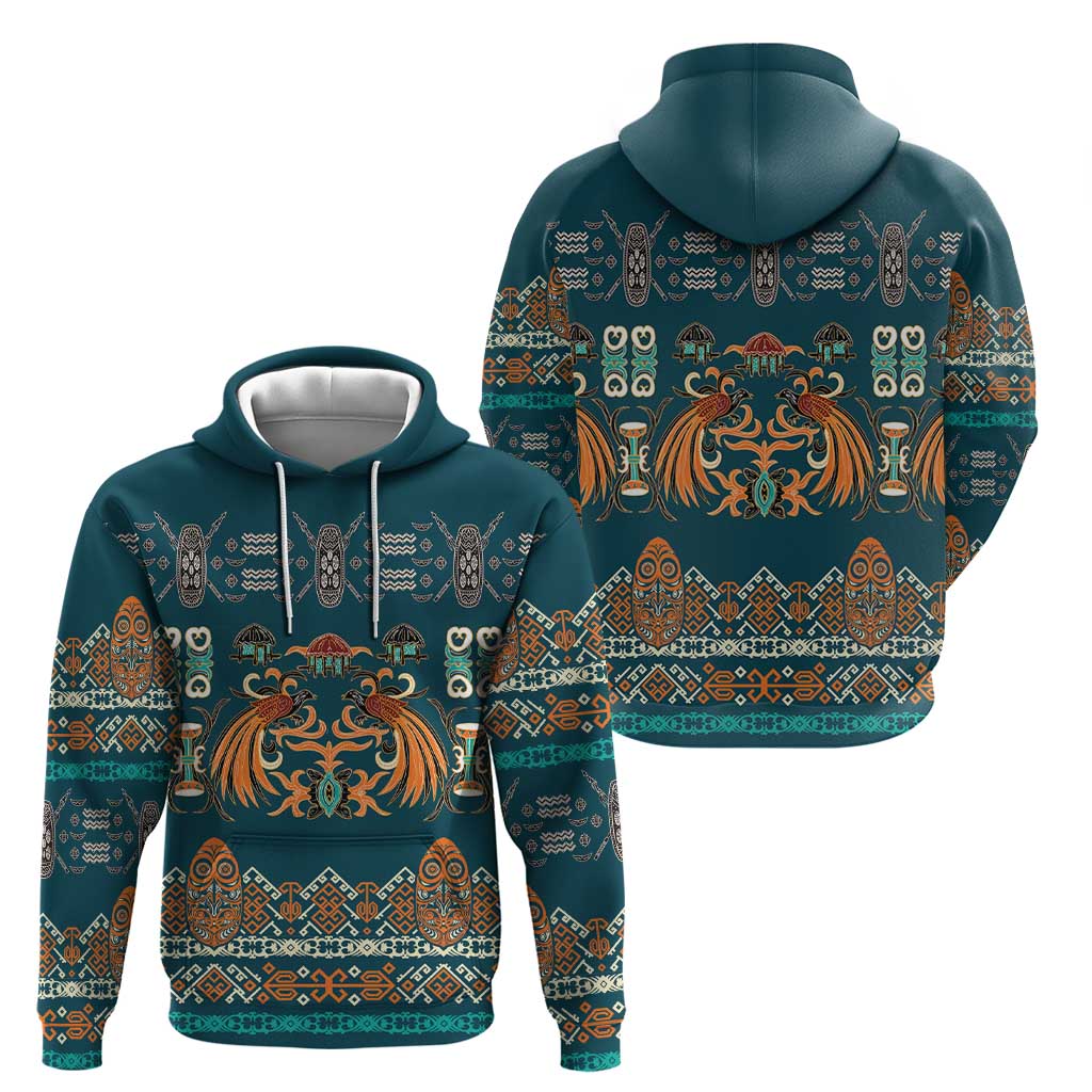 Dark Cyan Blue Batik Papua-inspired Pattern Hoodie - Polynesian Pride