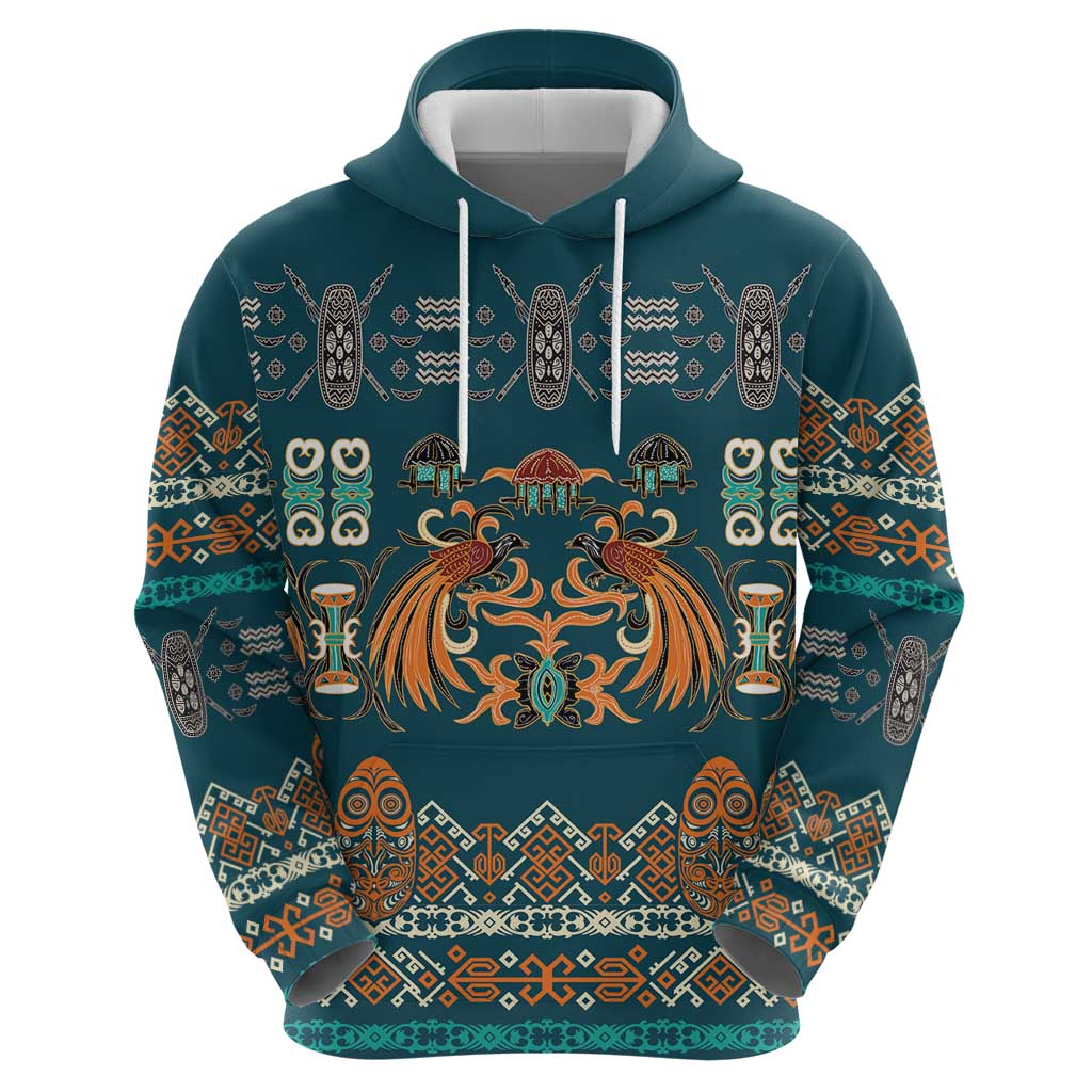 Dark Cyan Blue Batik Papua-inspired Pattern Hoodie - Polynesian Pride