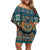 Dark Cyan Blue Batik Papua-inspired Pattern Off Shoulder Short Dress - Polynesian Pride