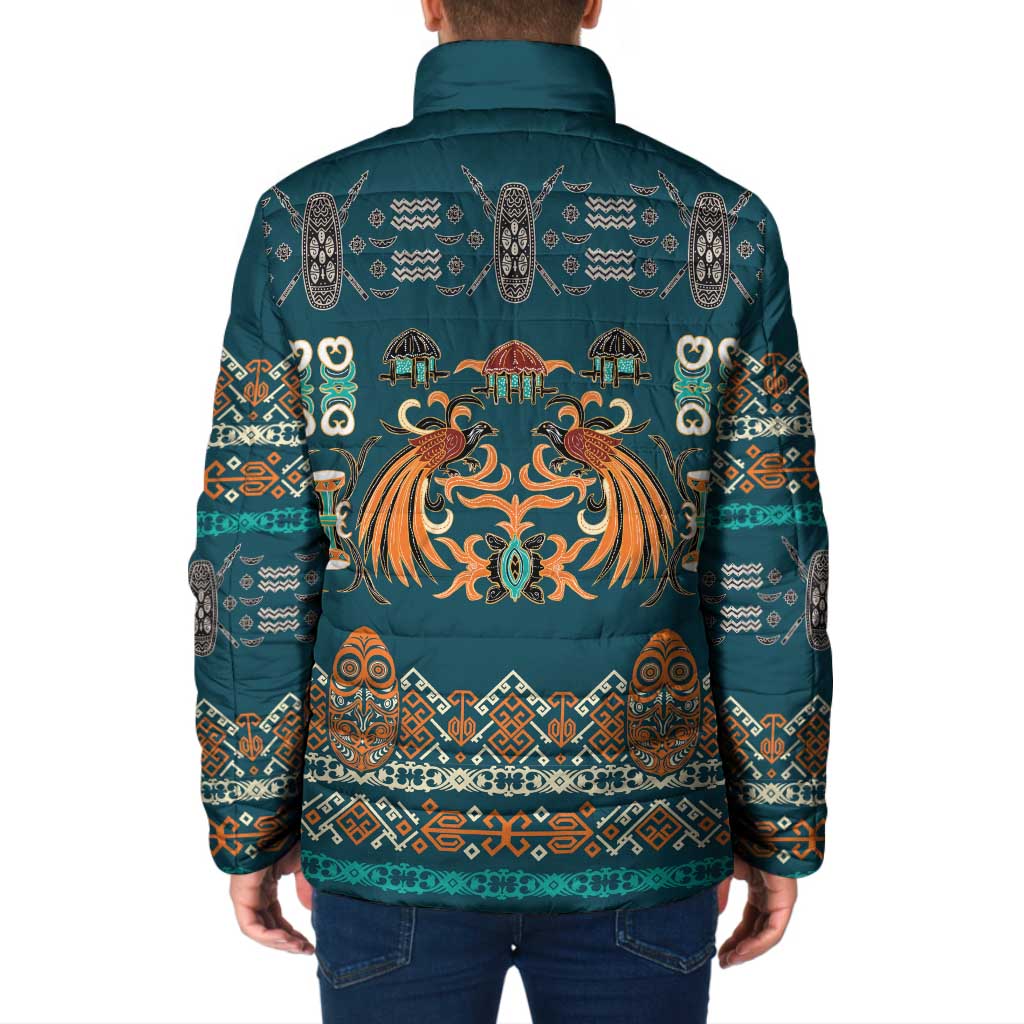 Dark Cyan Blue Batik Papua-inspired Pattern Padded Jacket - Polynesian Pride