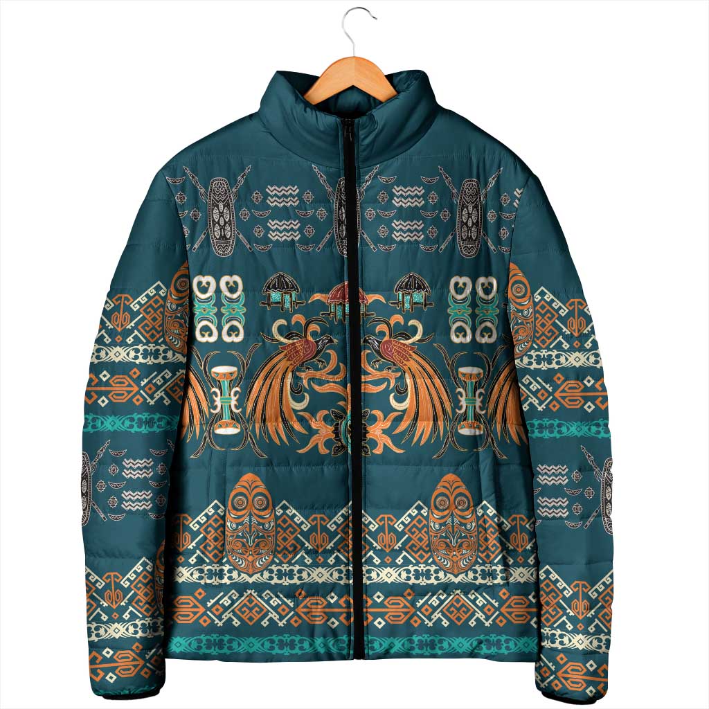 Dark Cyan Blue Batik Papua-inspired Pattern Padded Jacket - Polynesian Pride