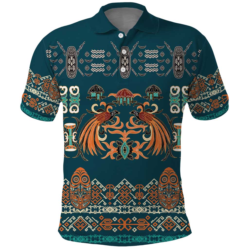 Dark Cyan Blue Batik Papua-inspired Pattern Polo Shirt - Polynesian Pride