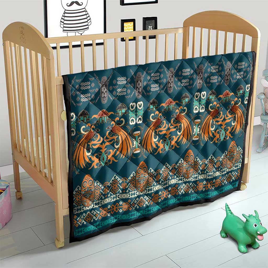 Dark Cyan Blue Batik Papua-inspired Pattern Quilt - Polynesian Pride