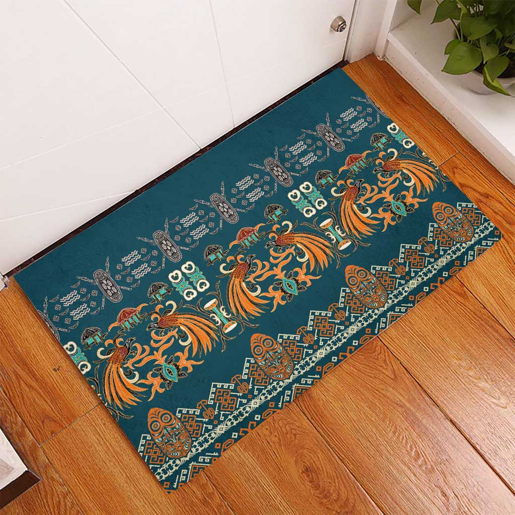 Dark Cyan Blue Batik Papua-inspired Pattern Rubber Doormat - Polynesian Pride