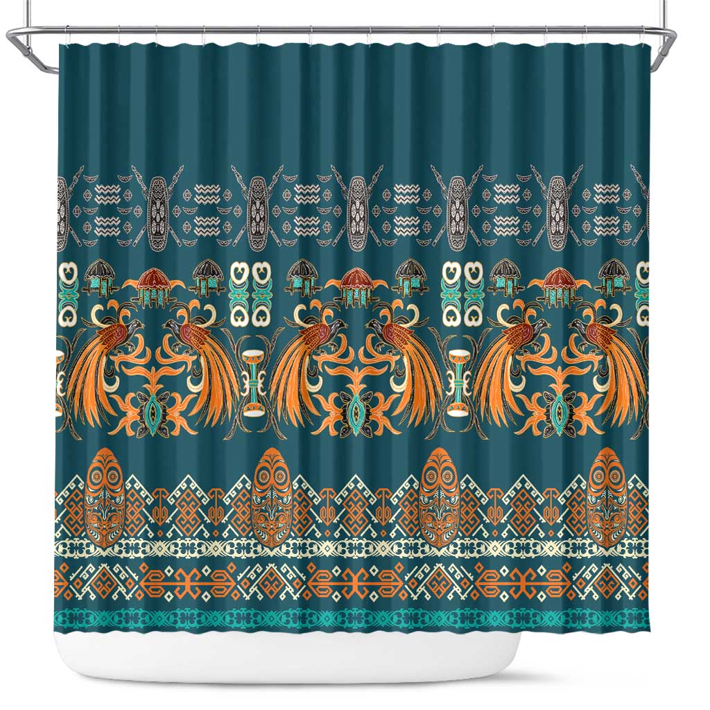 Dark Cyan Blue Batik Papua-inspired Pattern Shower Curtain LT9 Blue - Polynesian Pride