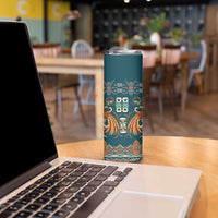 Dark Cyan Blue Batik Papua-inspired Pattern Skinny Tumbler - Polynesian Pride