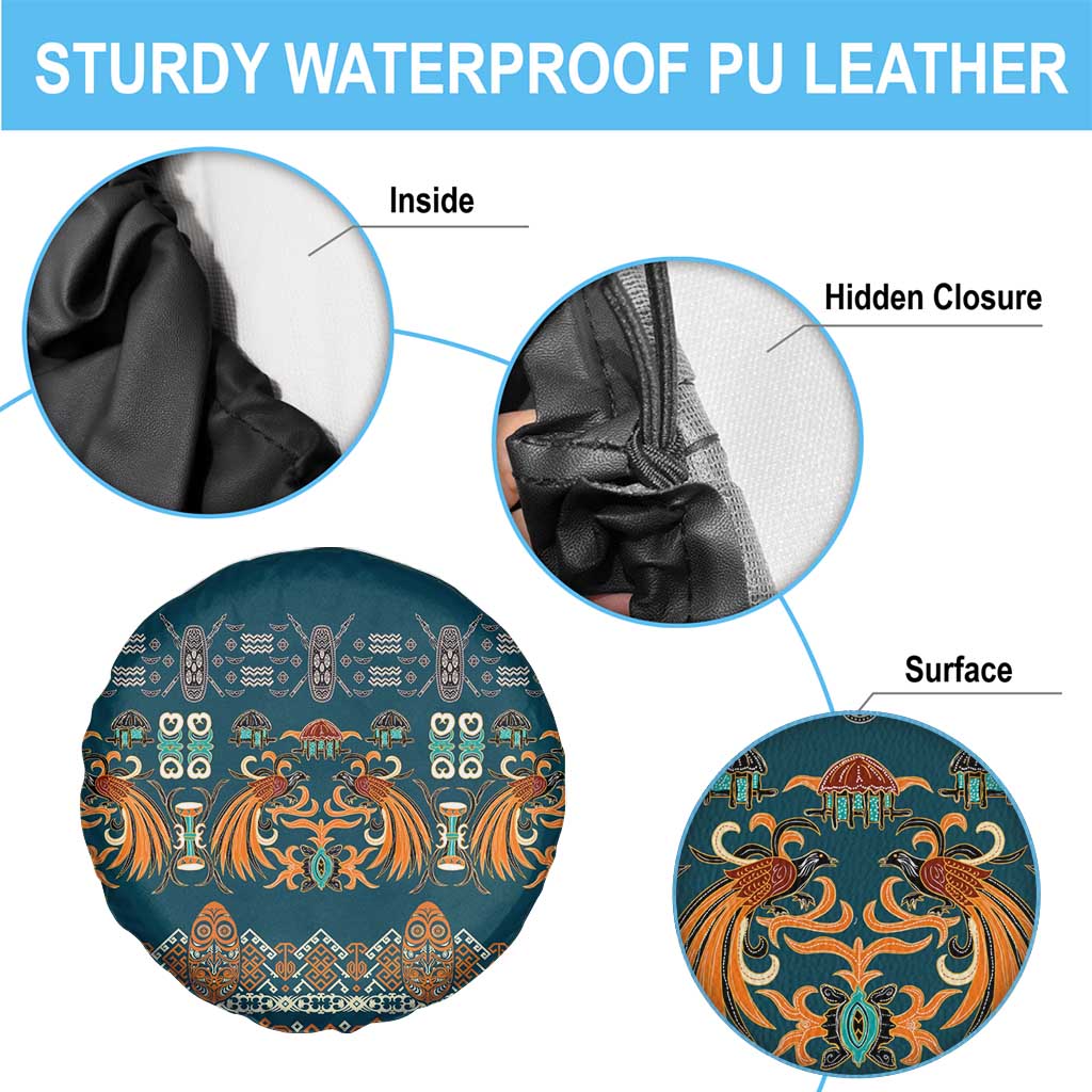 Dark Cyan Blue Batik Papua-inspired Pattern Spare Tire Cover - Polynesian Pride