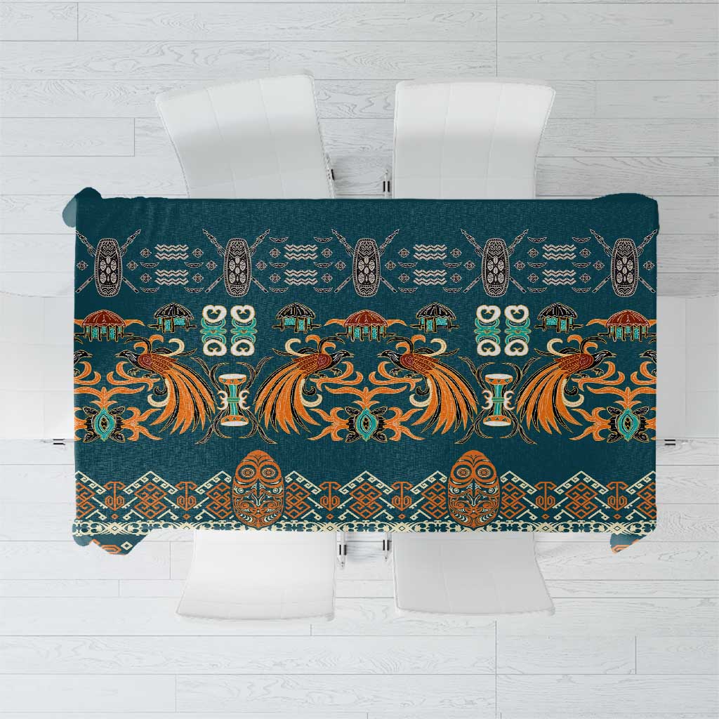 Dark Cyan Blue Batik Papua-inspired Pattern Tablecloth LT9 Blue - Polynesian Pride