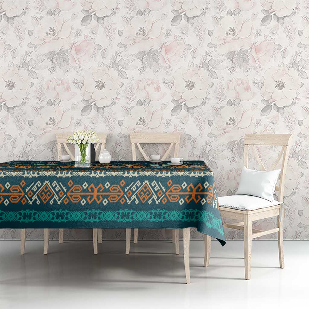 Dark Cyan Blue Batik Papua-inspired Pattern Tablecloth - Polynesian Pride