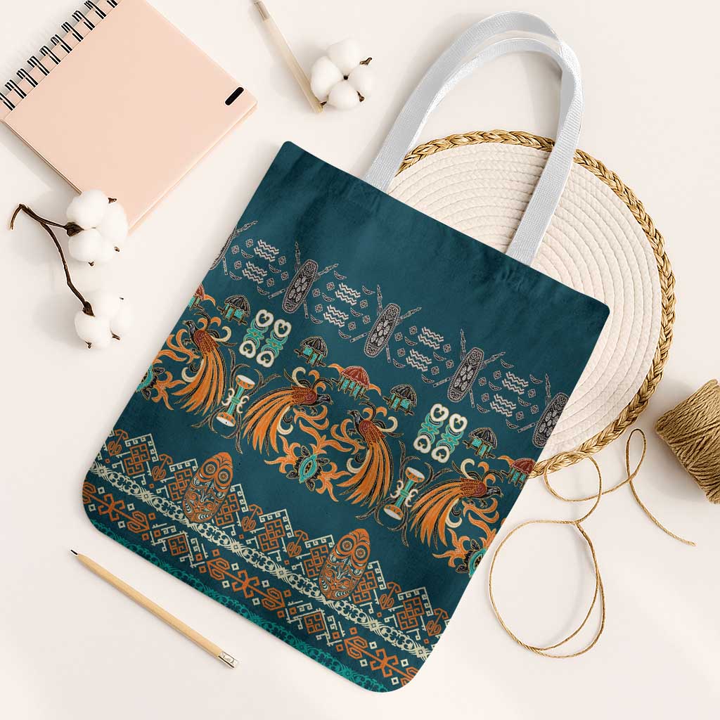 Dark Cyan Blue Batik Papua-inspired Pattern Tote Bag - Polynesian Pride