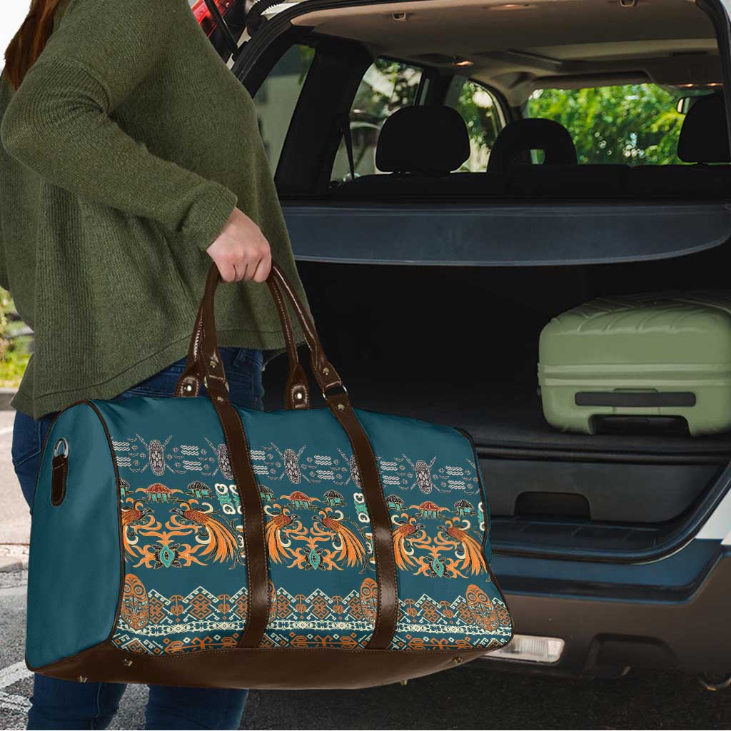 Dark Cyan Blue Batik Papua-inspired Pattern Travel Bag - Polynesian Pride