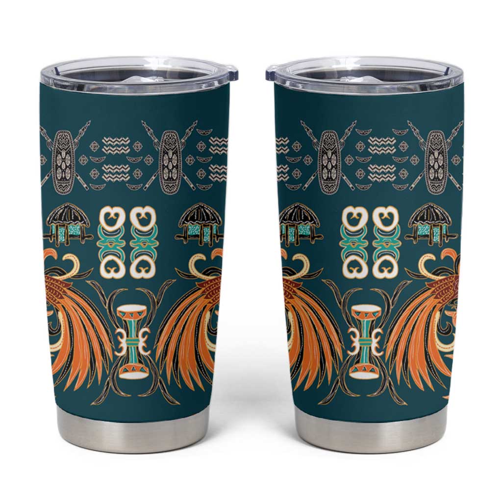Dark Cyan Blue Batik Papua-inspired Pattern Tumbler Cup LT9 Blue - Polynesian Pride
