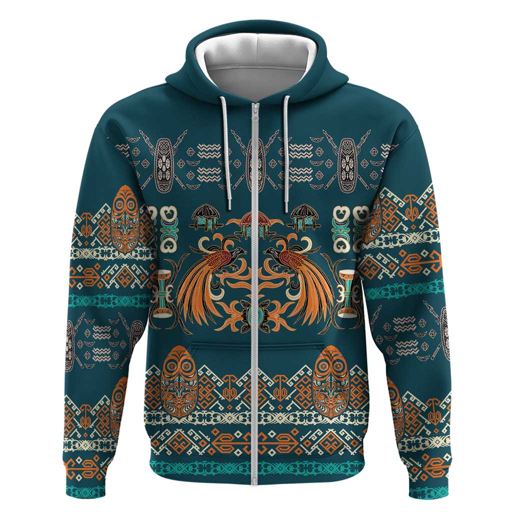 Dark Cyan Blue Batik Papua-inspired Pattern Zip Hoodie LT9 Zip Hoodie Blue - Polynesian Pride