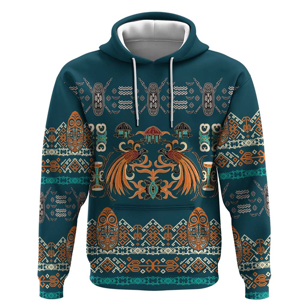 Dark Cyan Blue Batik Papua-inspired Pattern Zip Hoodie - Polynesian Pride